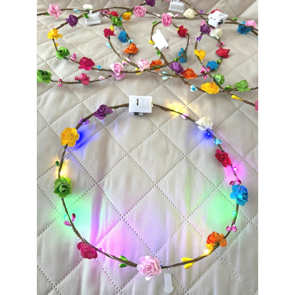 30 Pack LED Flower Crown Headbands Multicolor Light Up Floral Garlands Festival